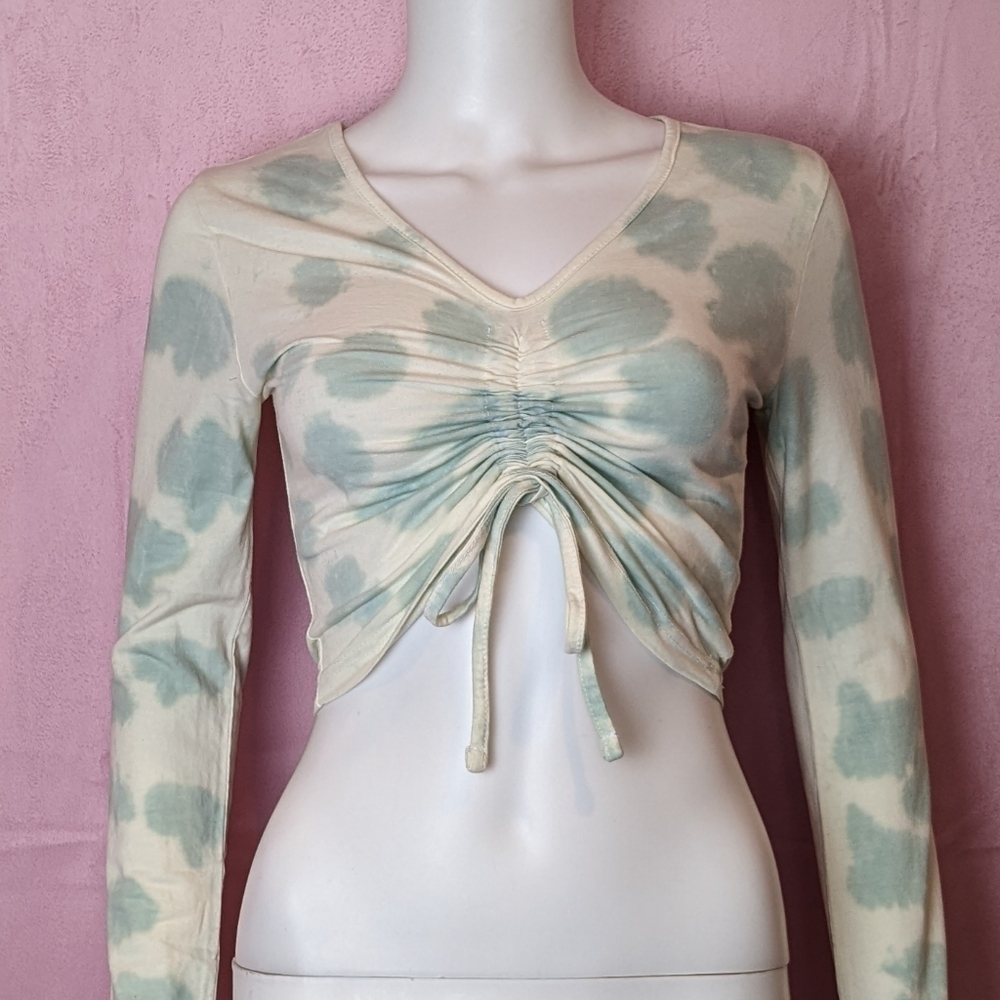 Daisy Street Dolls Kill Long Sleeve Pastel Tie Dye Drawstring Front Crop Top